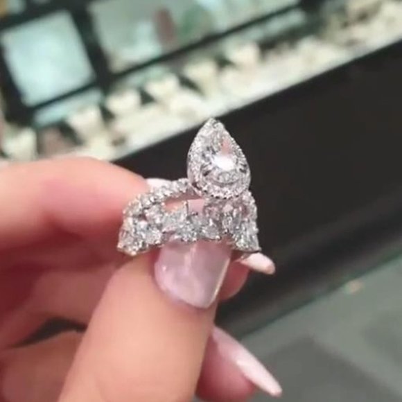 🎁925 Silver Plated Water Drop Shaped Cubic Zirconia Ring, MARR9473 - Picture 4 of 8